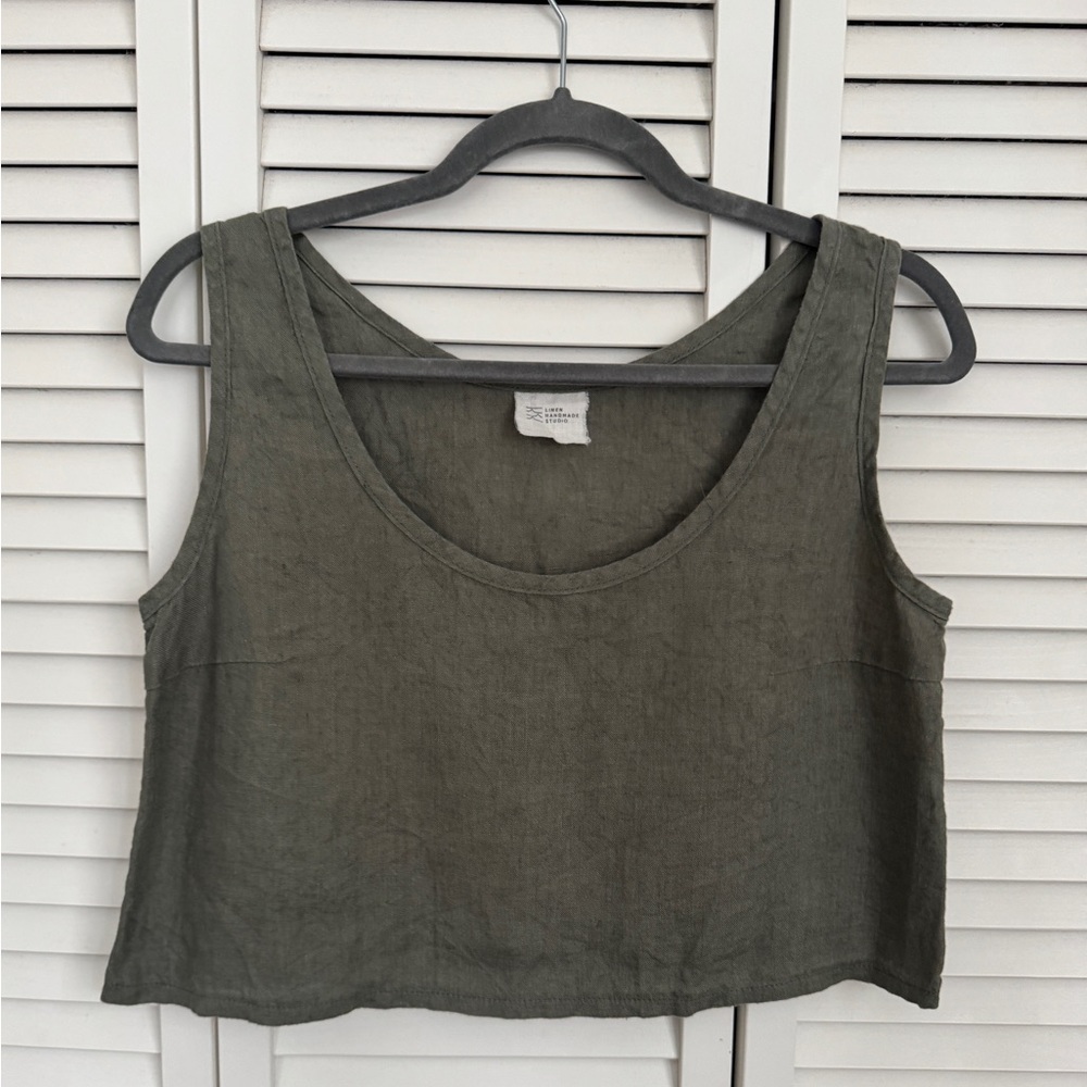 Not Perfect Linen Scoop Neck Cropped Tank - S - Forest Green